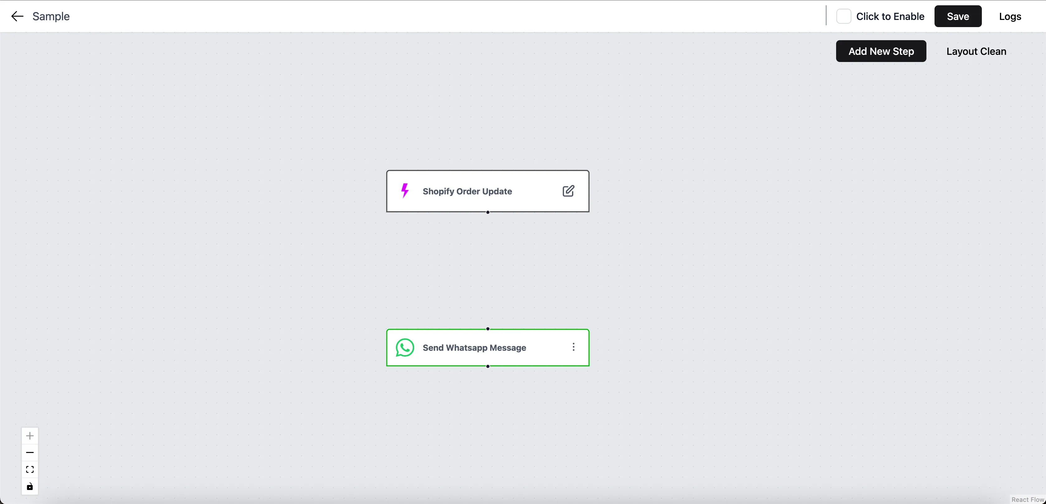 Not connected yet — both steps have been added but aren't linked, so the workflow won't send anything.